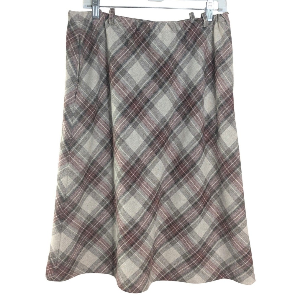 Vintage 80s Century of Boston Plaid Wool Midi Skirt Dark Academia 14 fits 10/12